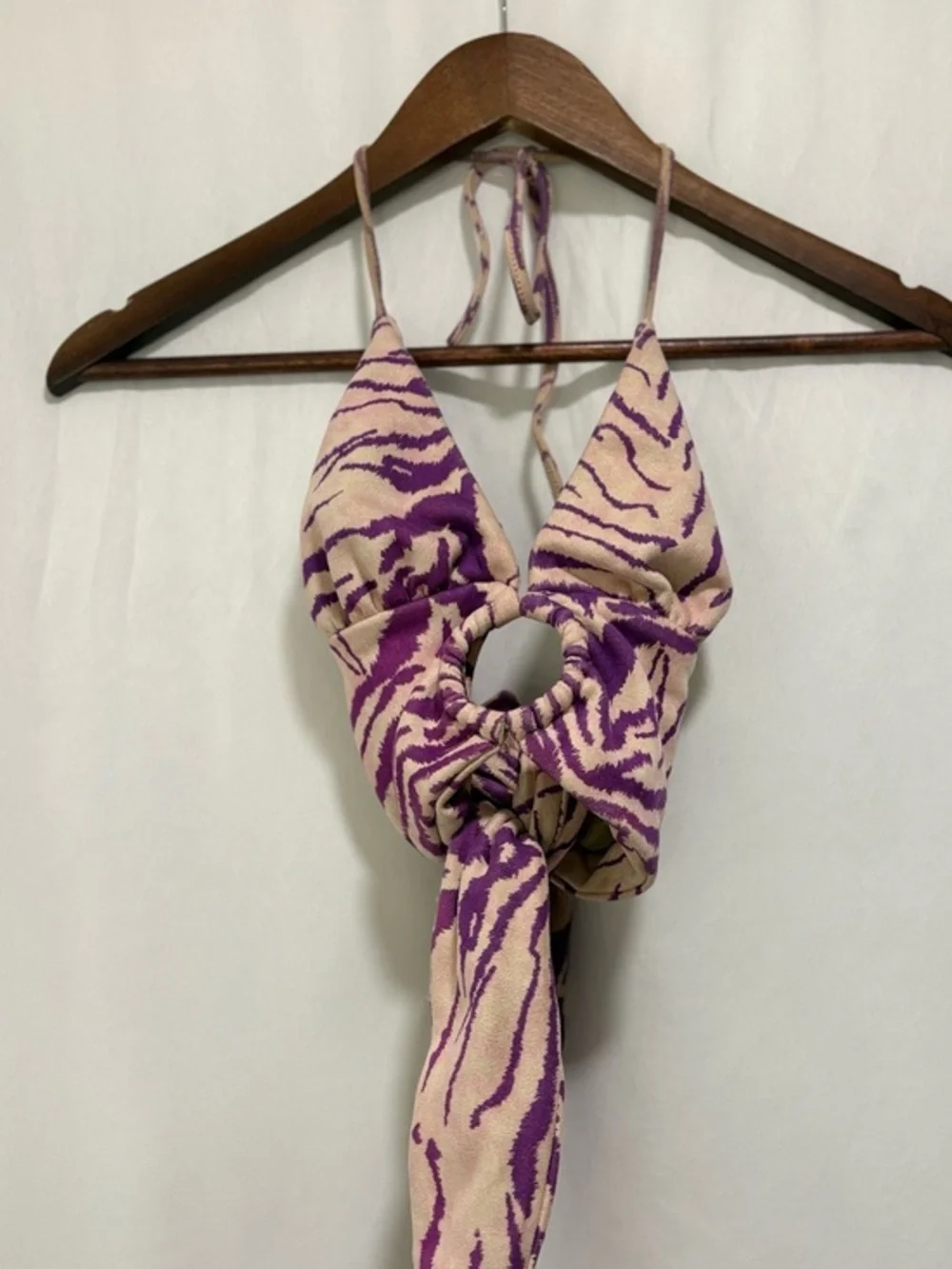 I.AM.GIA Kiki Crop Top Purple Zebra‎ Halter Open Back Medium